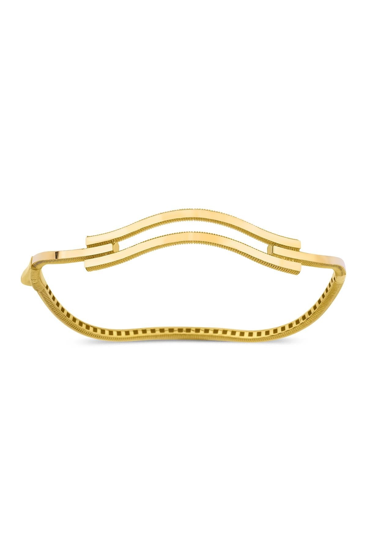 14ct Gold 22ct Looking Wavy 2 Rows Of Ribs Bangle