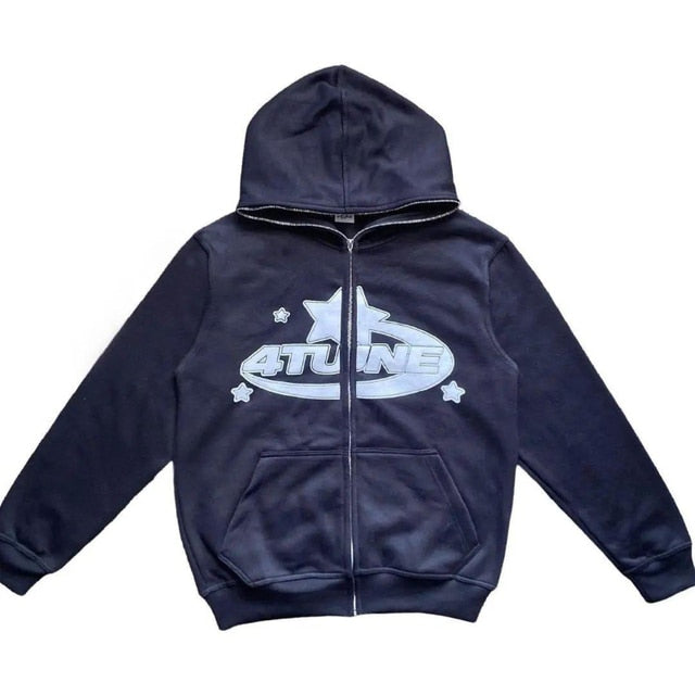Star Printed Zip Up Hoodies - HollySaleShop