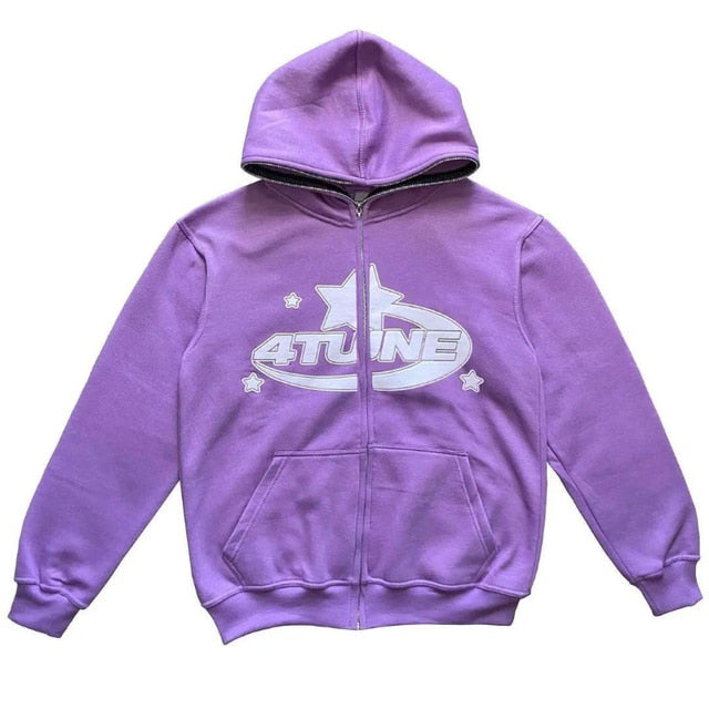 Star Printed Zip Up Hoodies - HollySaleShop