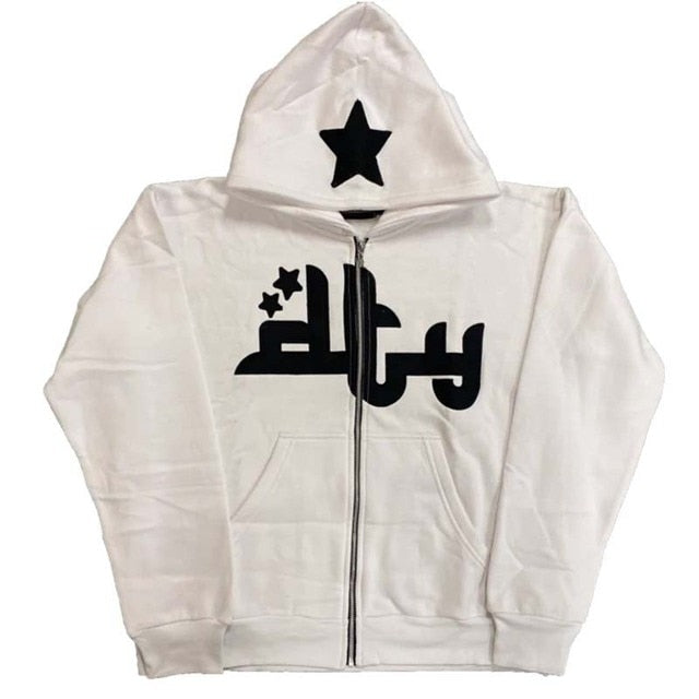 Star Printed Zip Up Hoodies - HollySaleShop