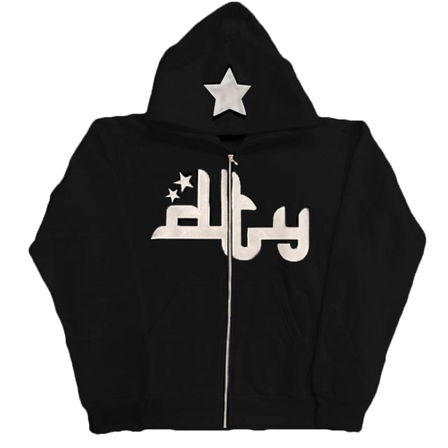 Star Printed Zip Up Hoodies - HollySaleShop