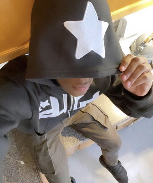 Star Printed Zip Up Hoodies - HollySaleShop