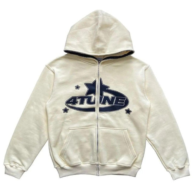 Star Printed Zip Up Hoodies - HollySaleShop