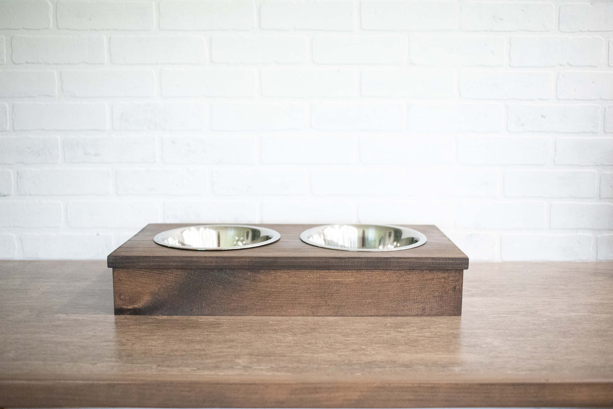 Dog Food Stand, Wooden Pet Feeder with Stainless Steel Bowls-0