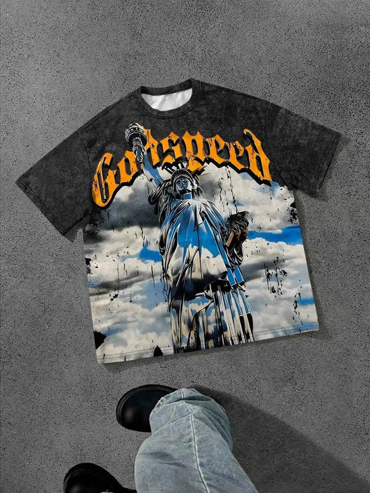 The new men's T-shirt for the summer of 2025 features a casual fashionable soft and breathable 3D angel pattern print