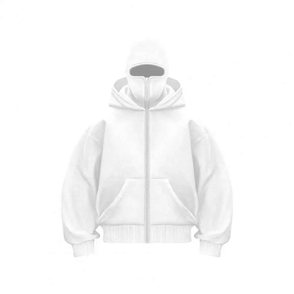 Unisex Balaclava Hoodie Warm Loose Hooded Jacket Zip-up Casual Jacket with Face Mask for Autumn Winter Outdoor Sports Streetwear
