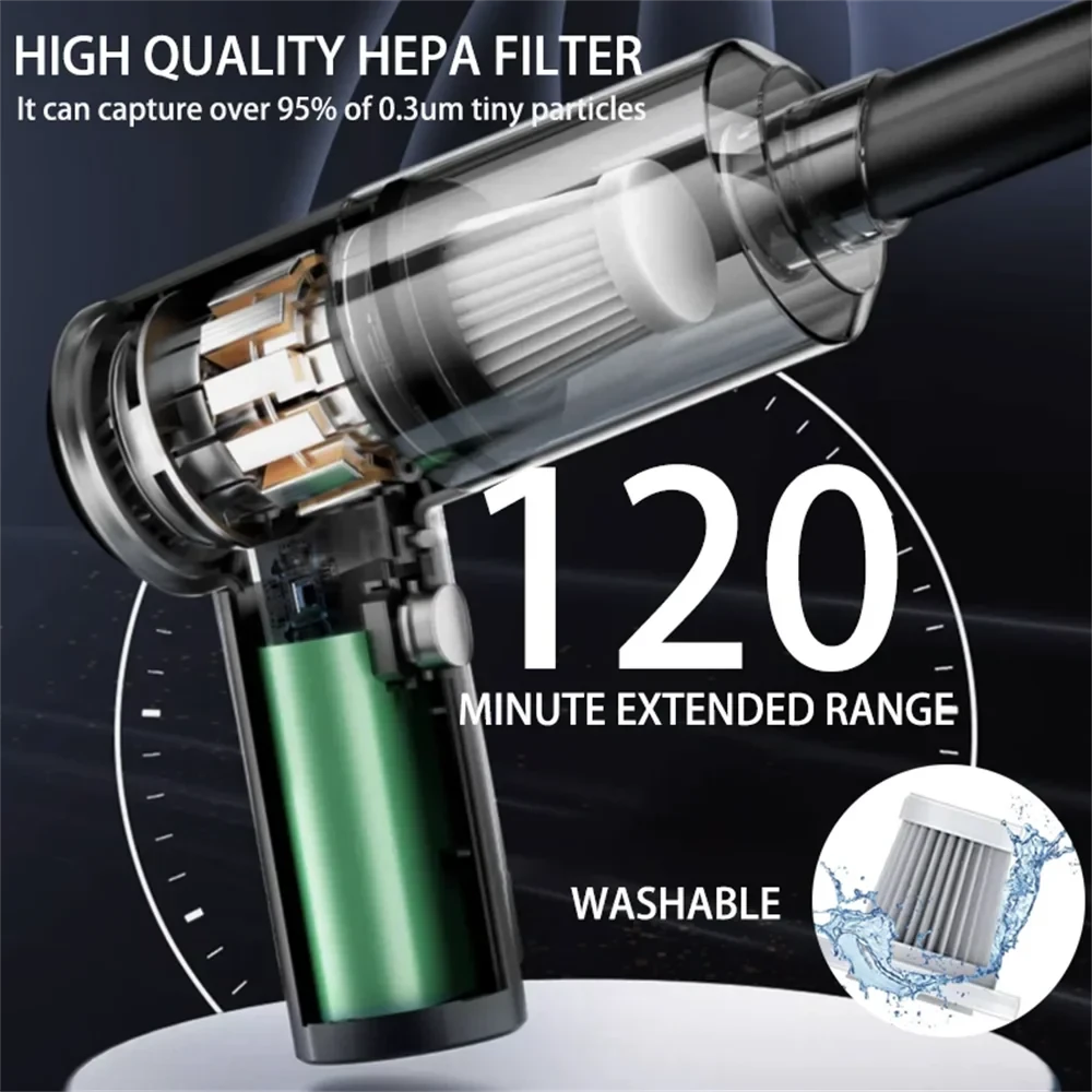 Handheld car vacuum cleaner, 15000pa portable cordless, dual use of blowing and suctionmulti-nozzles, for car, home, pet, office