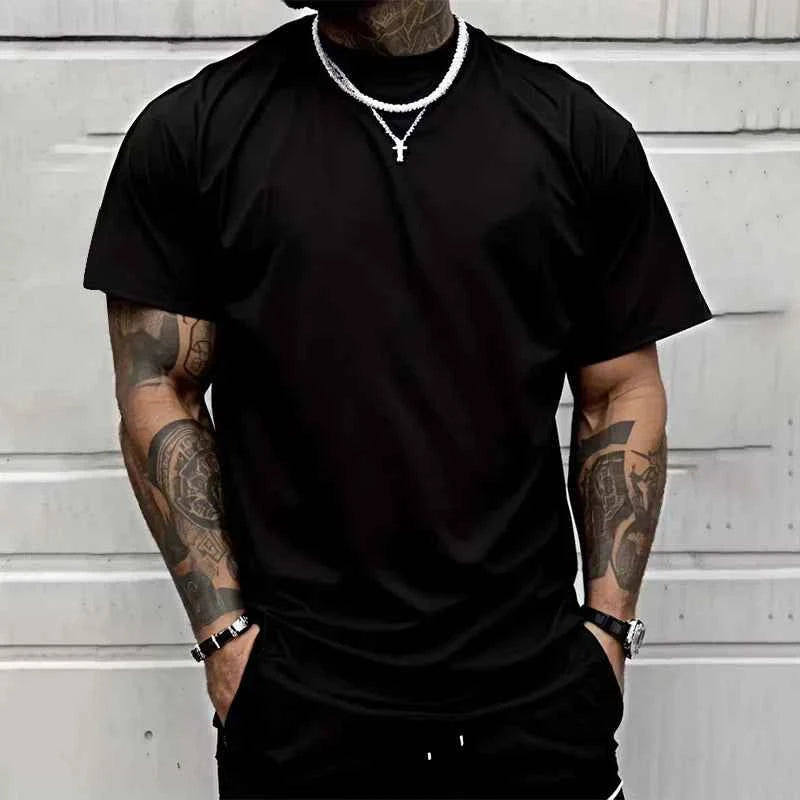 Men's T-shirt High Quality 100% Cotton Round Neck Short Sleeve Classic Black White Pure Color Tees Spring Summer Casual Cool Top