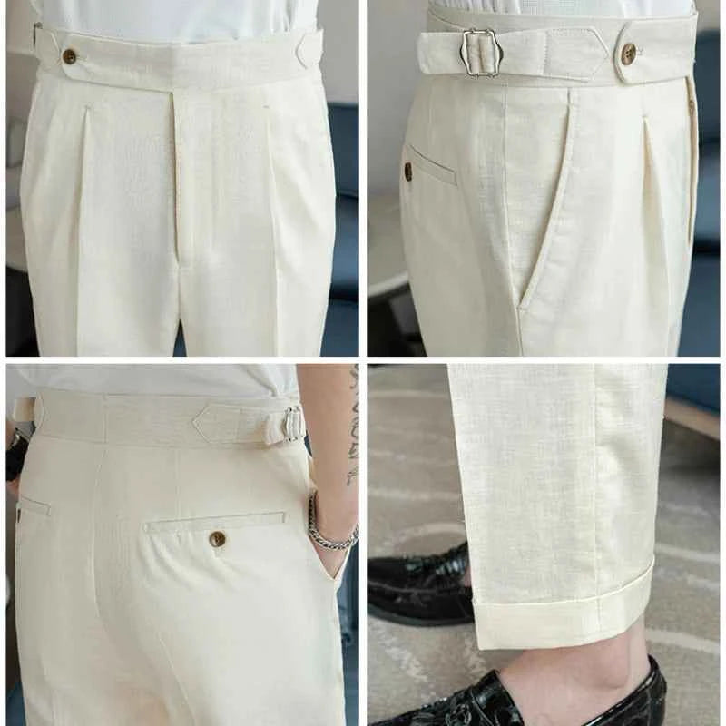 90% Linen 10% Cotton 2024 Suit Pants Naples Breathable Casual Pants Men's Height Suit Pant M-3XL Men's Straight Pants