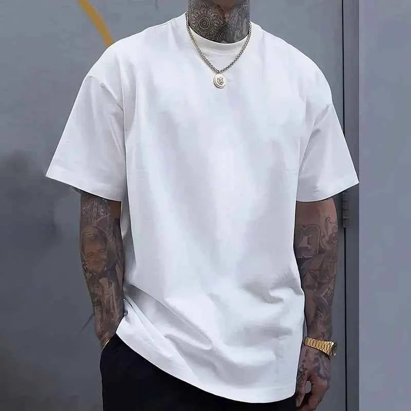 Cotton Hot Sales Mens T-shirt Solid Color Casual Quality Short Sleeve Outdoor Sports Jogging T-shirt Soft Loose Black White Tees