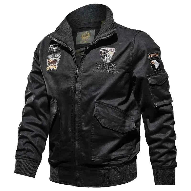Retro Bomber Jackets Men Autumn Spring Embroidery Airplane Pilot Cargo Jackets Male Stand Collar  Embroidery Tactical Coats