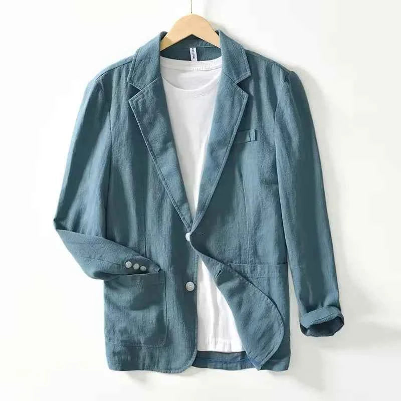 70% Linen 30% Cotton Breathable Men's Blazer Suit Jacket For Men Black Coat For Summer Business Lightweight Male Clothes 2024