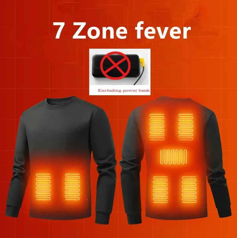 New 7-Zone Heating Intelligent Temperature Control Electric Round Neck Hoodie Men'S Autumn Winter Casual Thick Warm Pullover Top