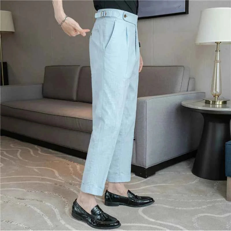 90% Linen 10% Cotton 2024 Suit Pants Naples Breathable Casual Pants Men's Height Suit Pant M-3XL Men's Straight Pants