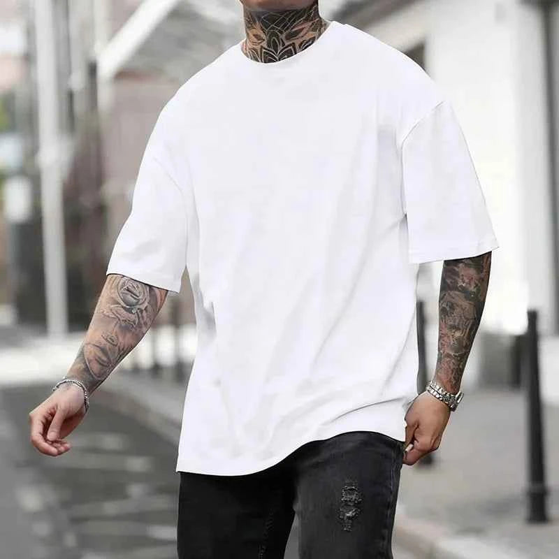 Cotton Hot Sales Mens T-shirt Solid Color Casual Quality Short Sleeve Outdoor Sports Jogging T-shirt Soft Loose Black White Tees