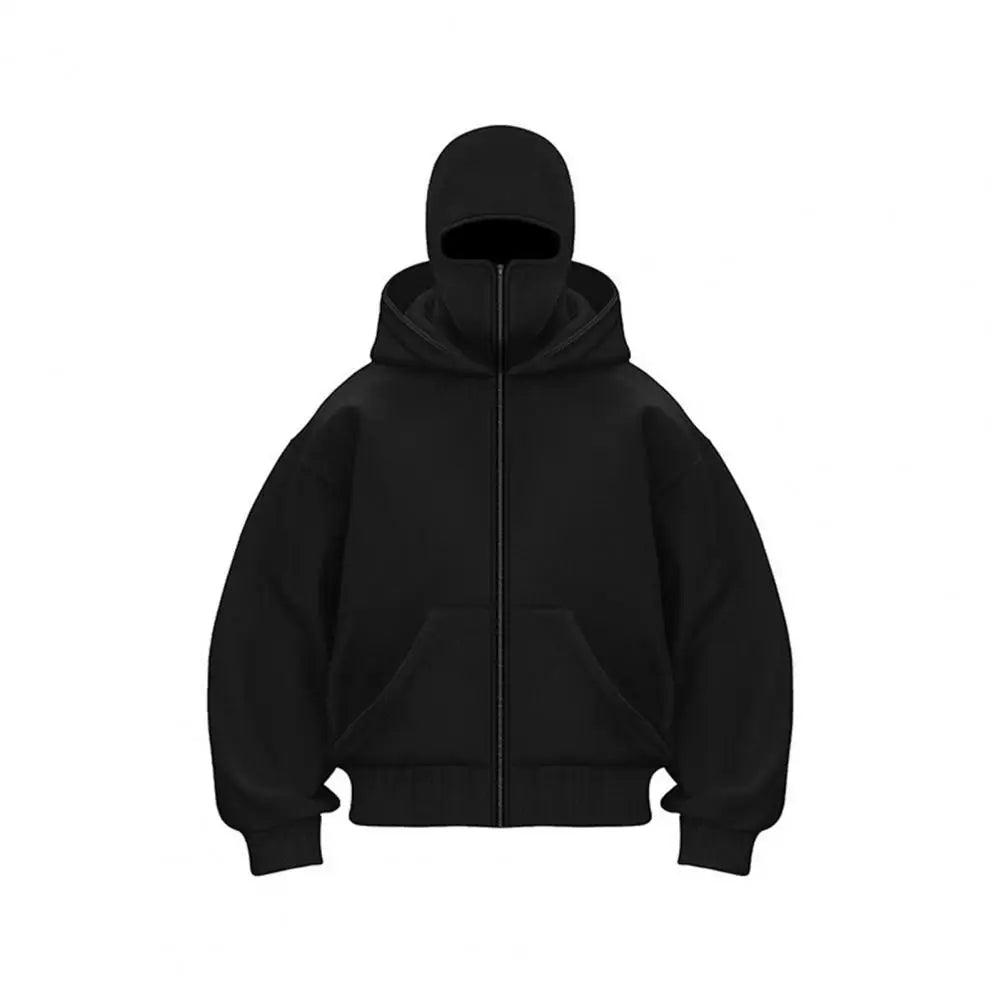 Unisex Balaclava Hoodie Warm Loose Hooded Jacket Zip-up Casual Jacket with Face Mask for Autumn Winter Outdoor Sports Streetwear