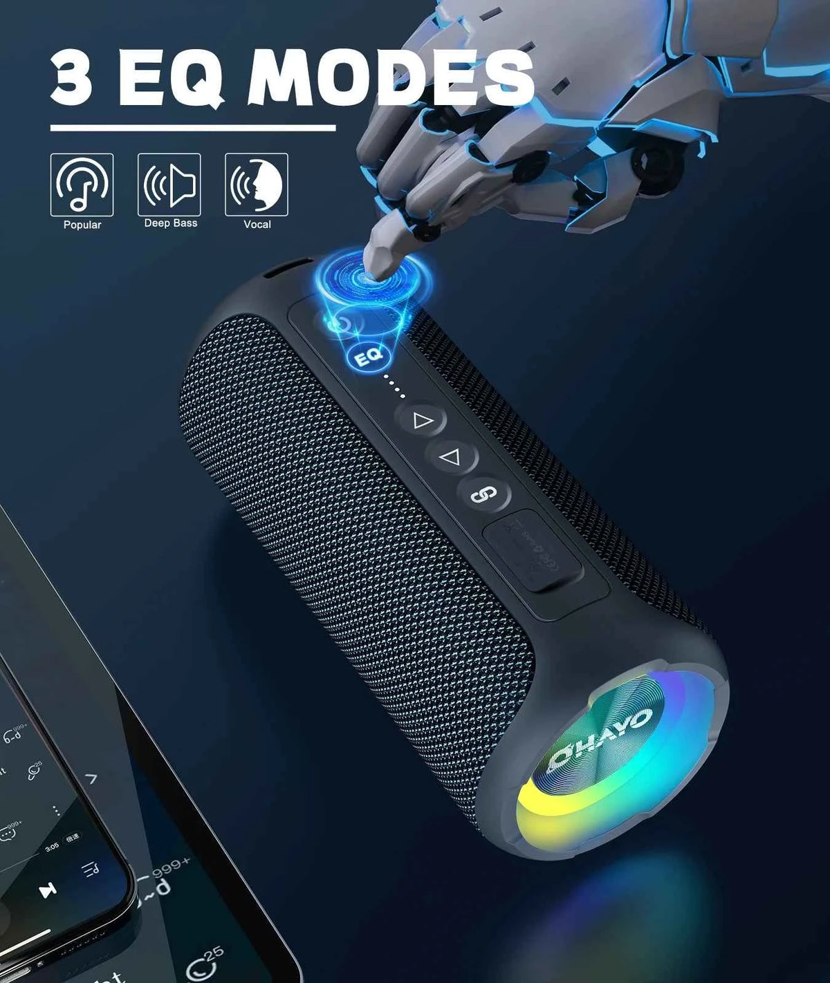 Ortizan X8 Pro Bluetooth Speaker Portable with 40W Stereo Sound,Rich Bass,IPX7 Waterproof, 30H Playtime, Mixed Color Lights,3 EQ