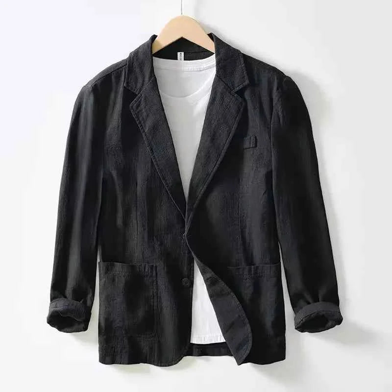 70% Linen 30% Cotton Breathable Men's Blazer Suit Jacket For Men Black Coat For Summer Business Lightweight Male Clothes 2024