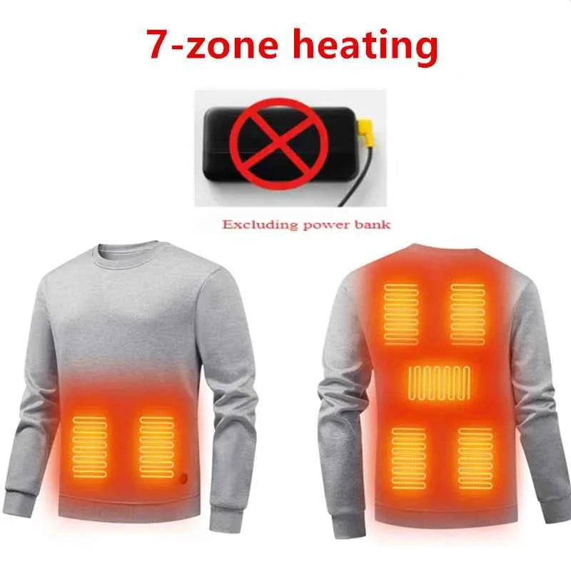 New 7-Zone Heating Intelligent Temperature Control Electric Round Neck Hoodie Men'S Autumn Winter Casual Thick Warm Pullover Top