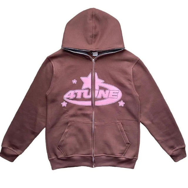 Star Printed Zip Up Hoodies - HollySaleShop