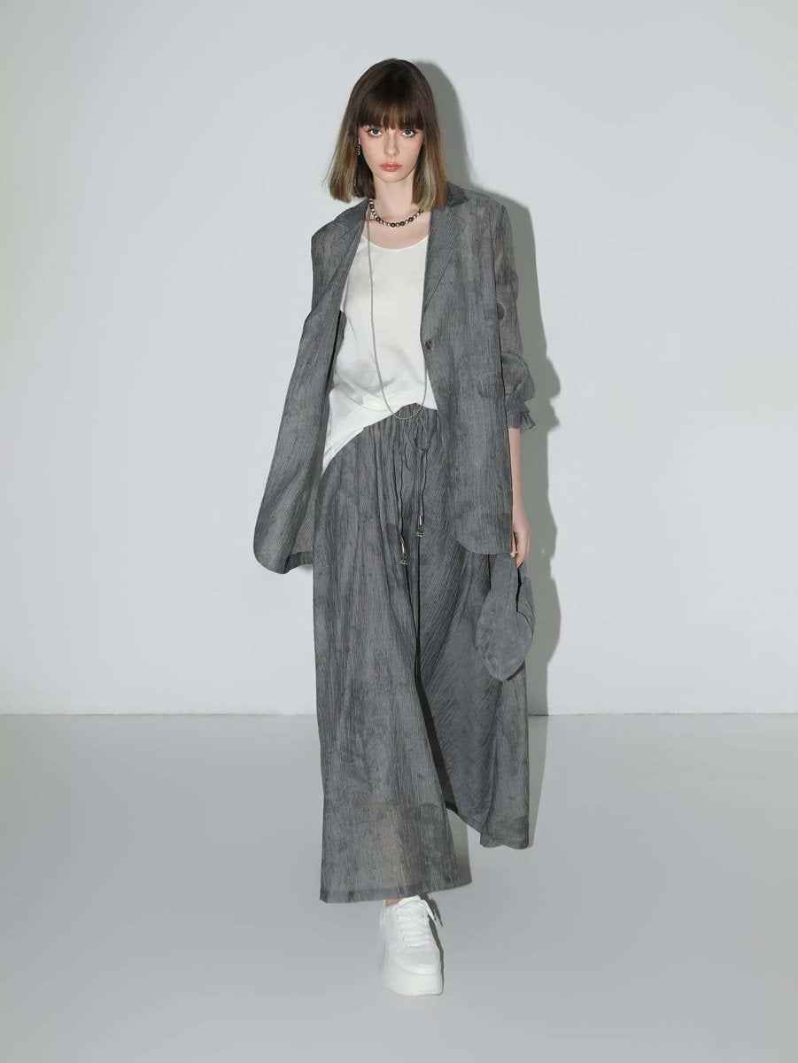 Ink-Washed Draped Striped Blazer