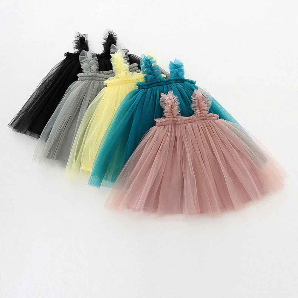 MyKids-USA® Baby Kids Girls Sleeveless Plain Tulle Strap Dress