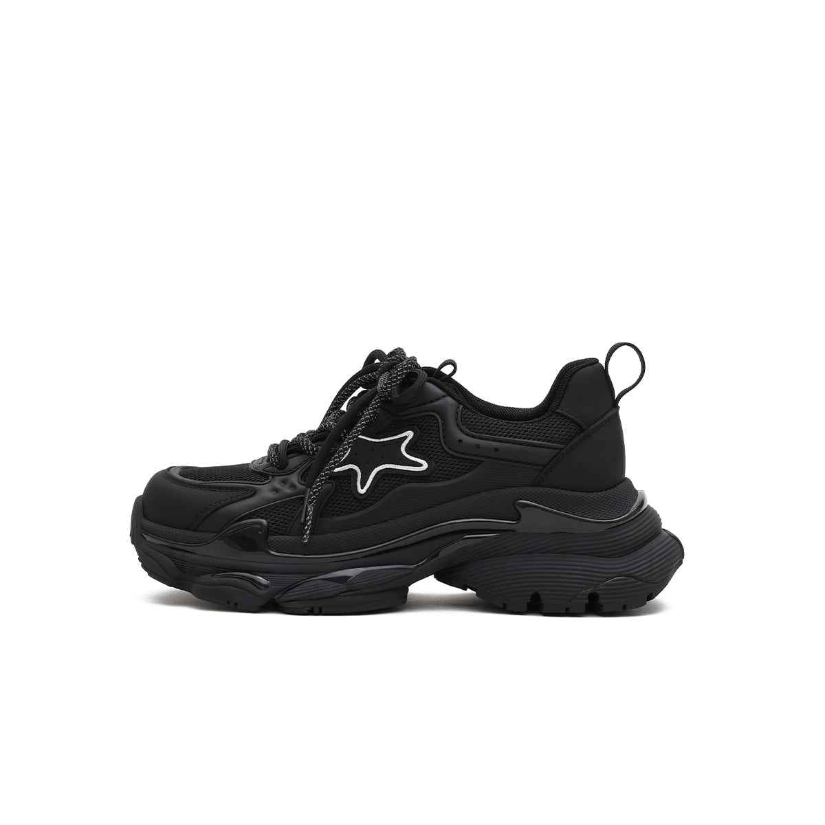 Women's Black Retro Platform Sneakers – Star Detail