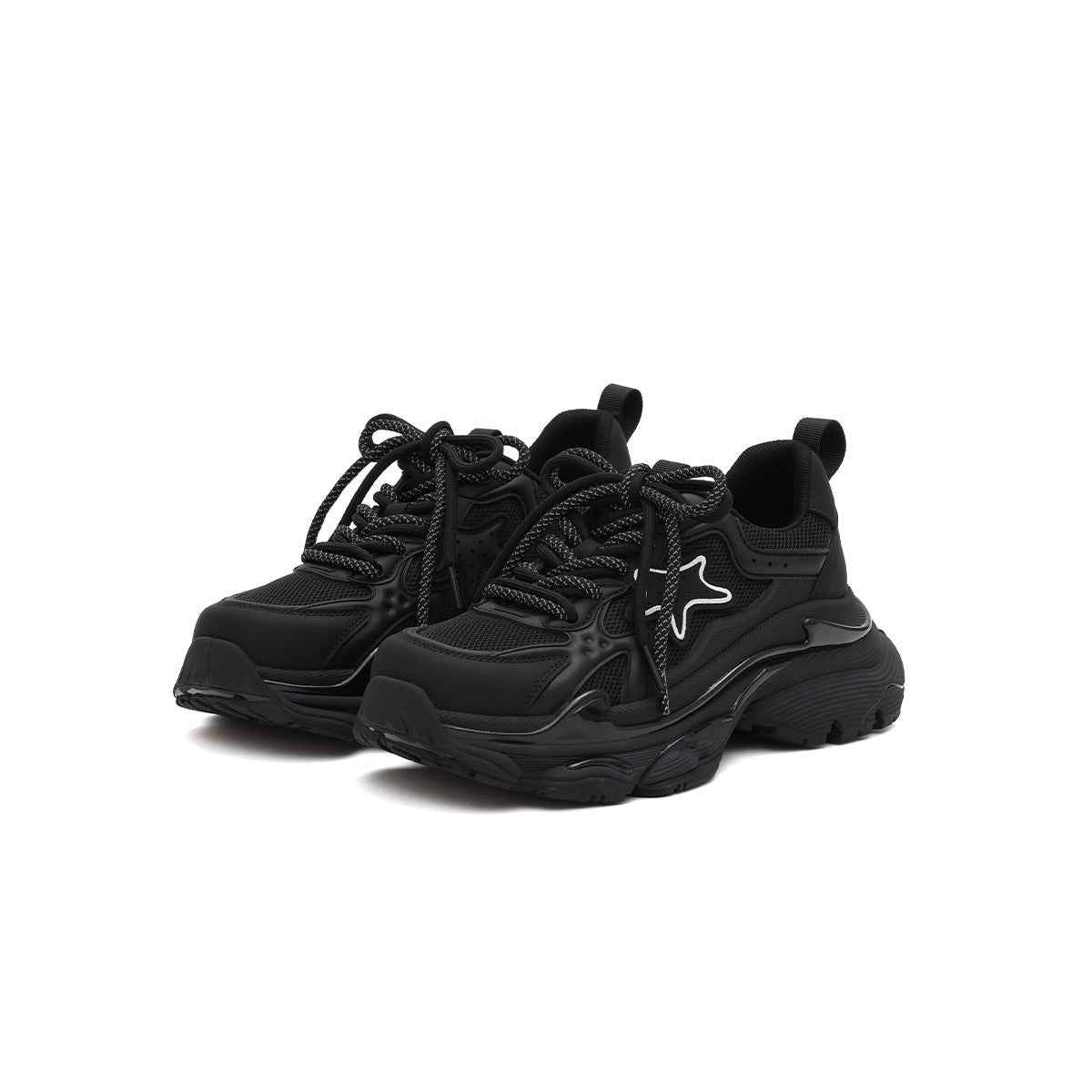 Women's Black Retro Platform Sneakers – Star Detail